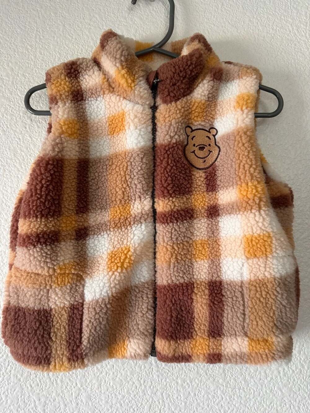 Disney Winnie The Pooh Sherpa Fleece Plaid Zip-Up Vest 2T